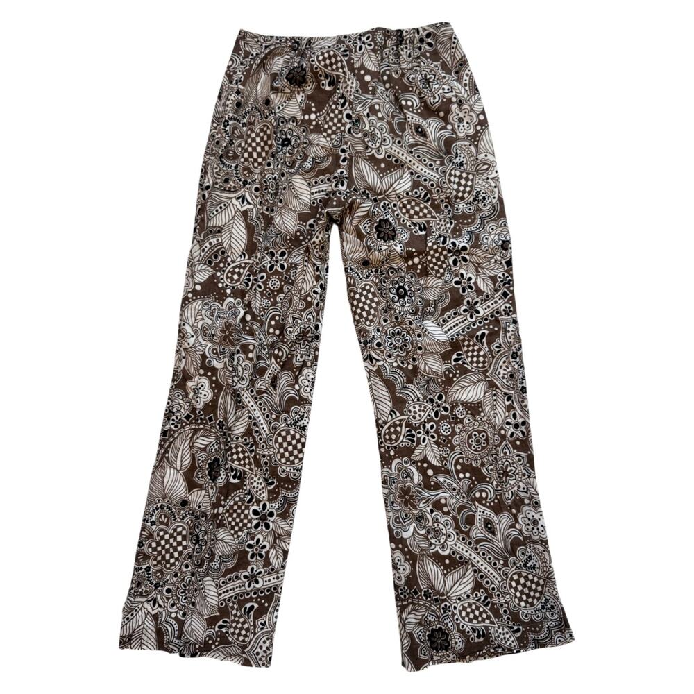 Talbots Paisley Cotton Flare Pants Women's 2 Petite 2P Brown Boho Retro Earthy - Picture 2 of 10
